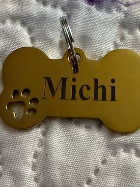MICHI Gold Bone-Shaped Dog ID Tag with Paw Cutout